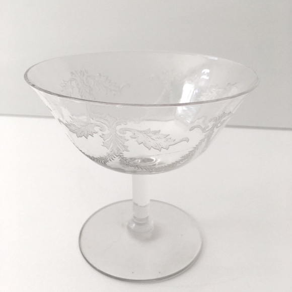 Fine crystal floral etched coupe champagne glass
